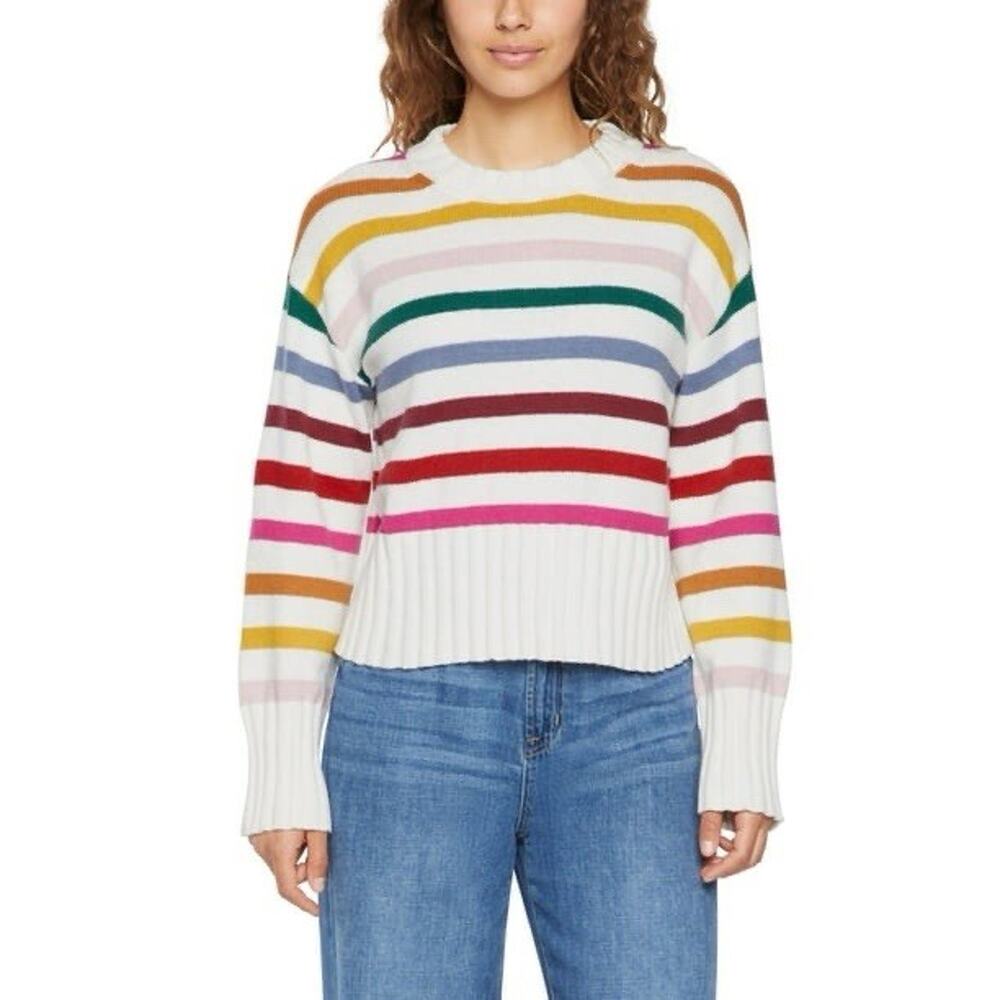 Gap Sweater Women’s Large White Red Pullover Crew Neck Long Sleeve Striped NWT